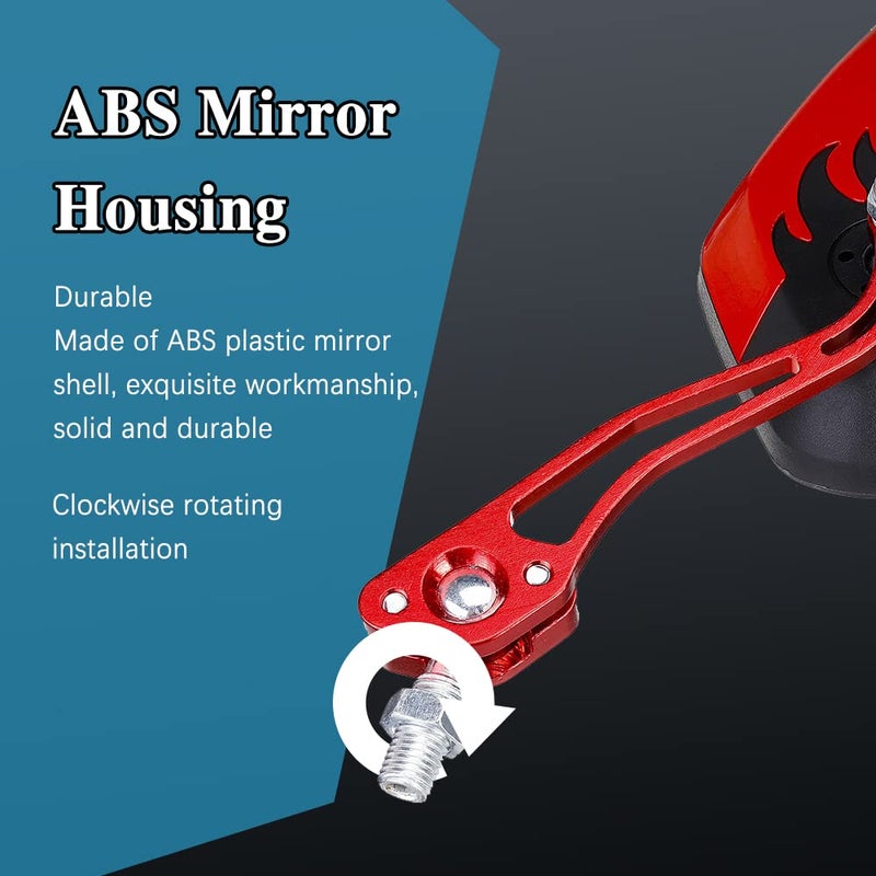 ASUBHA 1Pair Universal Motorcycle Mirrors, Motocycle Rear View Mirrors, Adjustable Side Mirror, Motorcycle Mirrors for Handlebars, Aluminum Flame Pattern Rear View Mirrors with 8mm/10mm Screws (Red) - Image 3